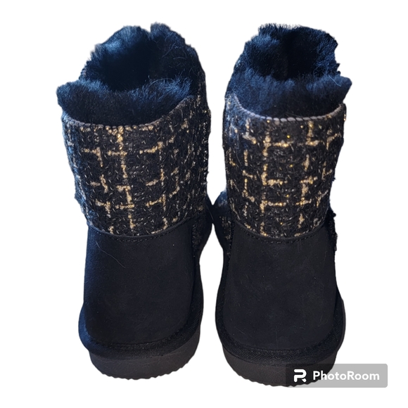 Bernie Mev Shearling Ankle Boots Sheena Black/Gold Tweed Suede Size 8-8.5 NWOB - Picture 3 of 7